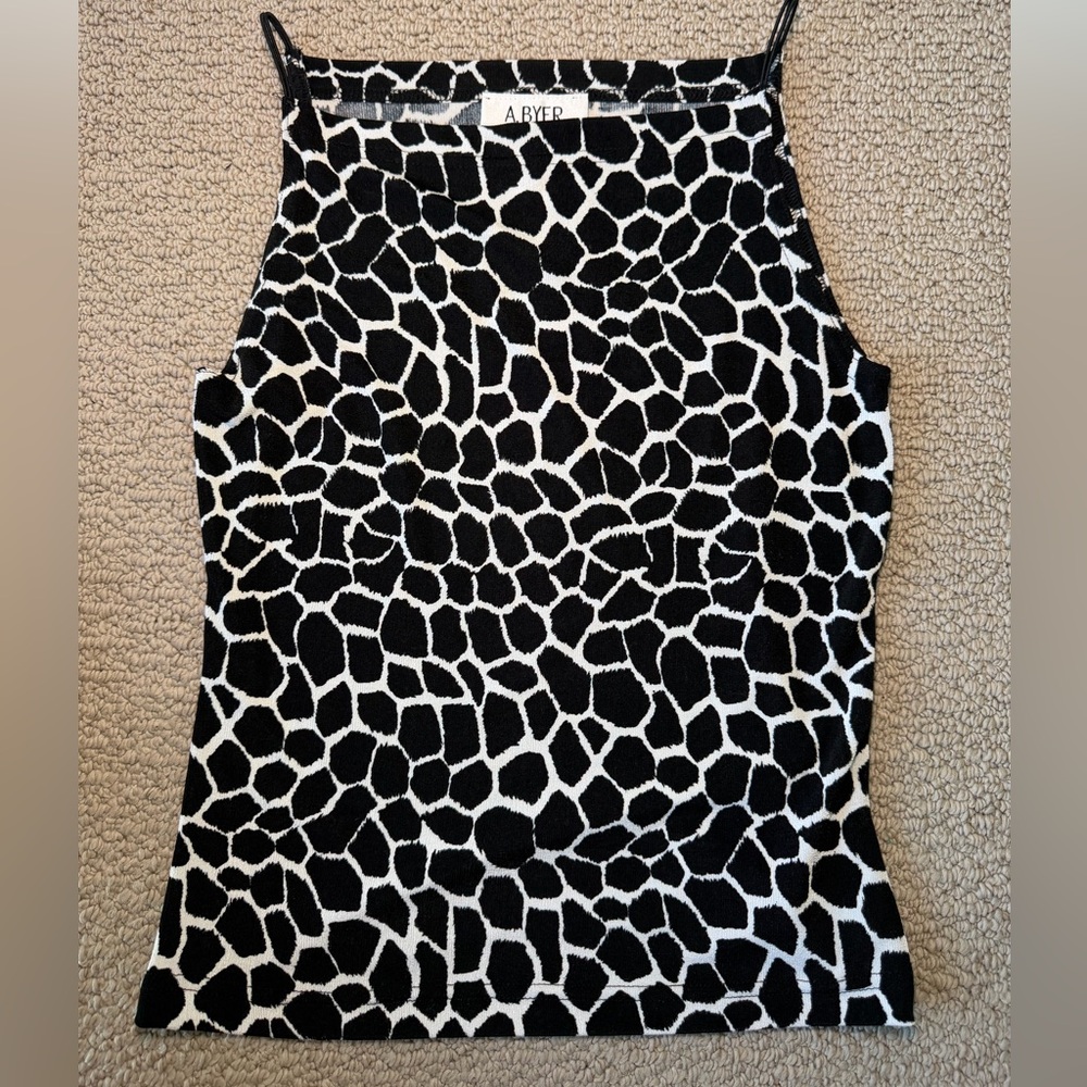 A. Byer Animal Print Black and White Sleeveless Top